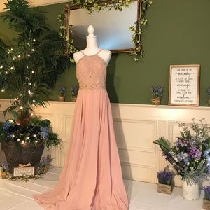 Formal blush pink chiffon party Prom dress